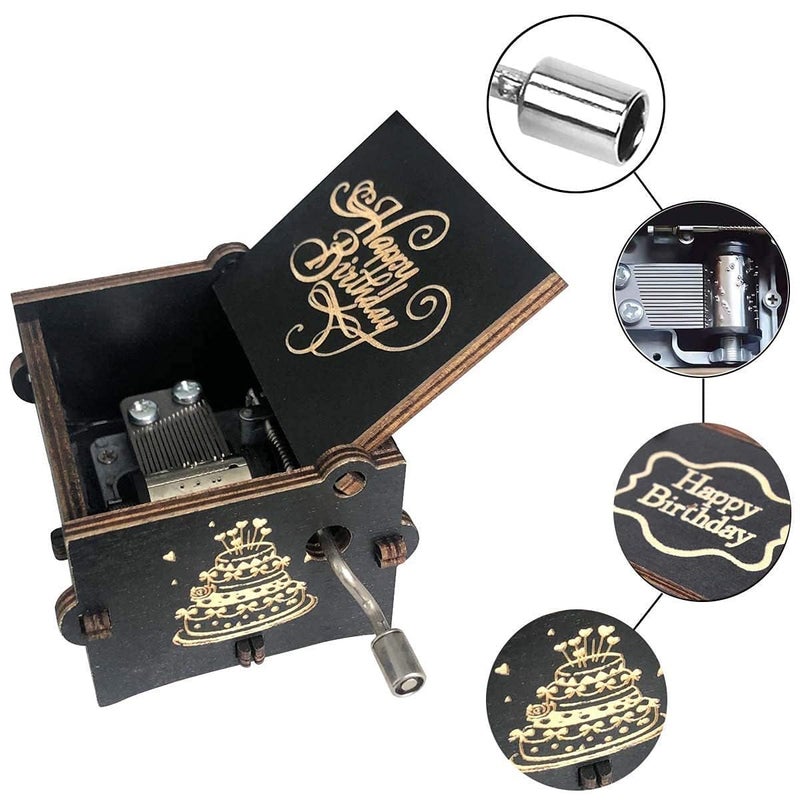 Fusked Caaju Happy Birthday Music Box - Wooden Antique Carved Hand Crank – Vintage Musical Gift - Image 2